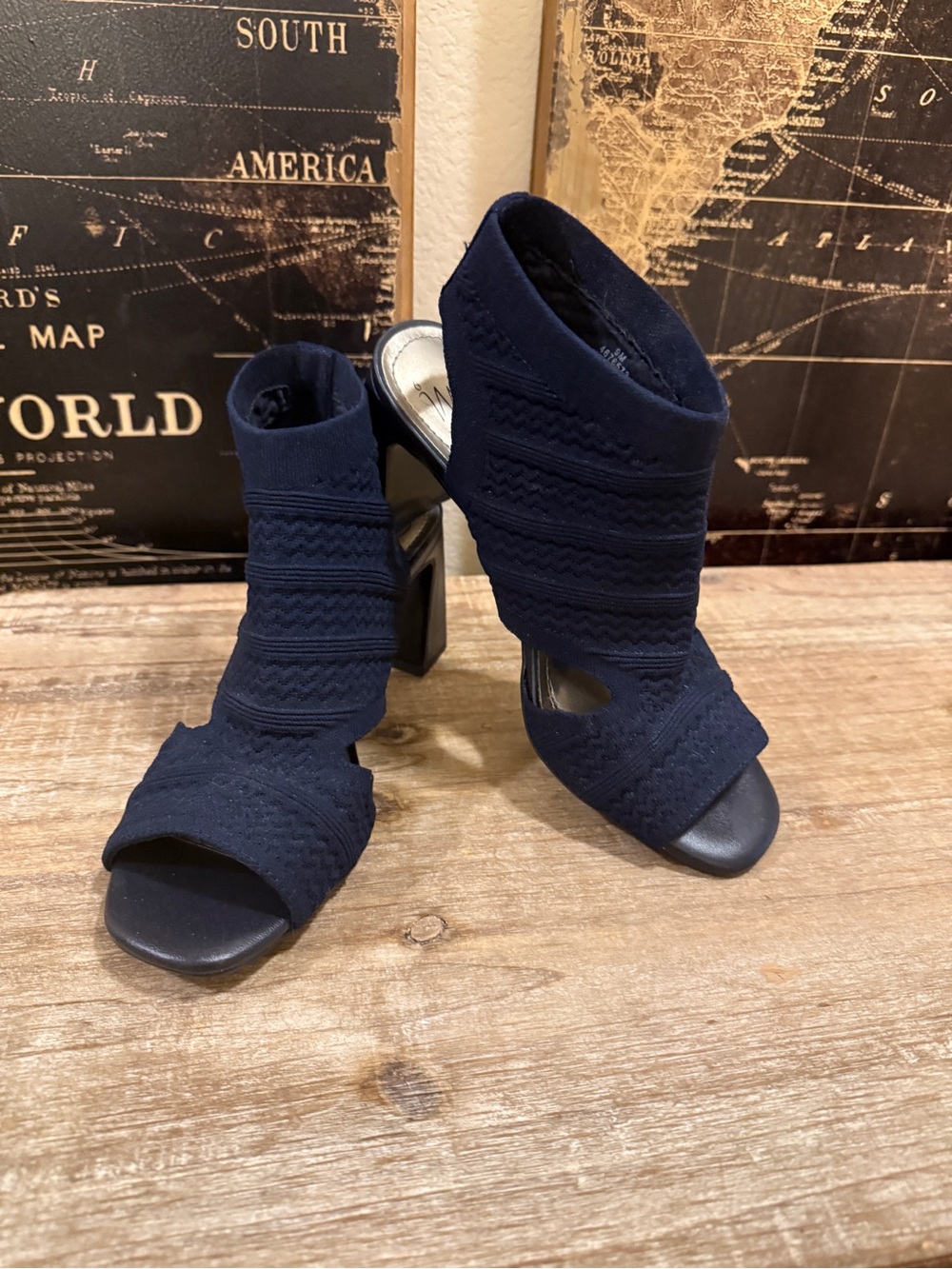 Impo Navy Open-Toe Knit Block Heel Stretch Booties size 9